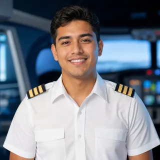 Fictional young airline pilot portrait