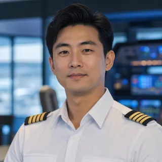 Fictional young airline pilot portrait