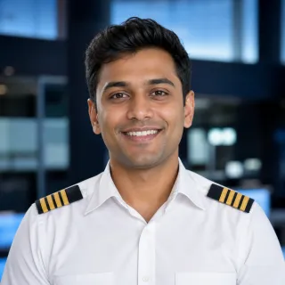 Fictional young airline pilot portrait