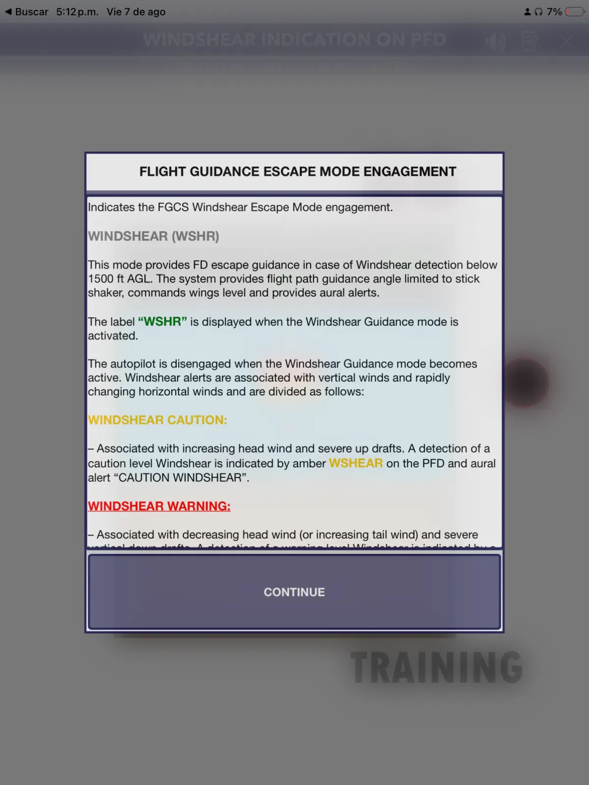Windshear AOM reference detail on iPad