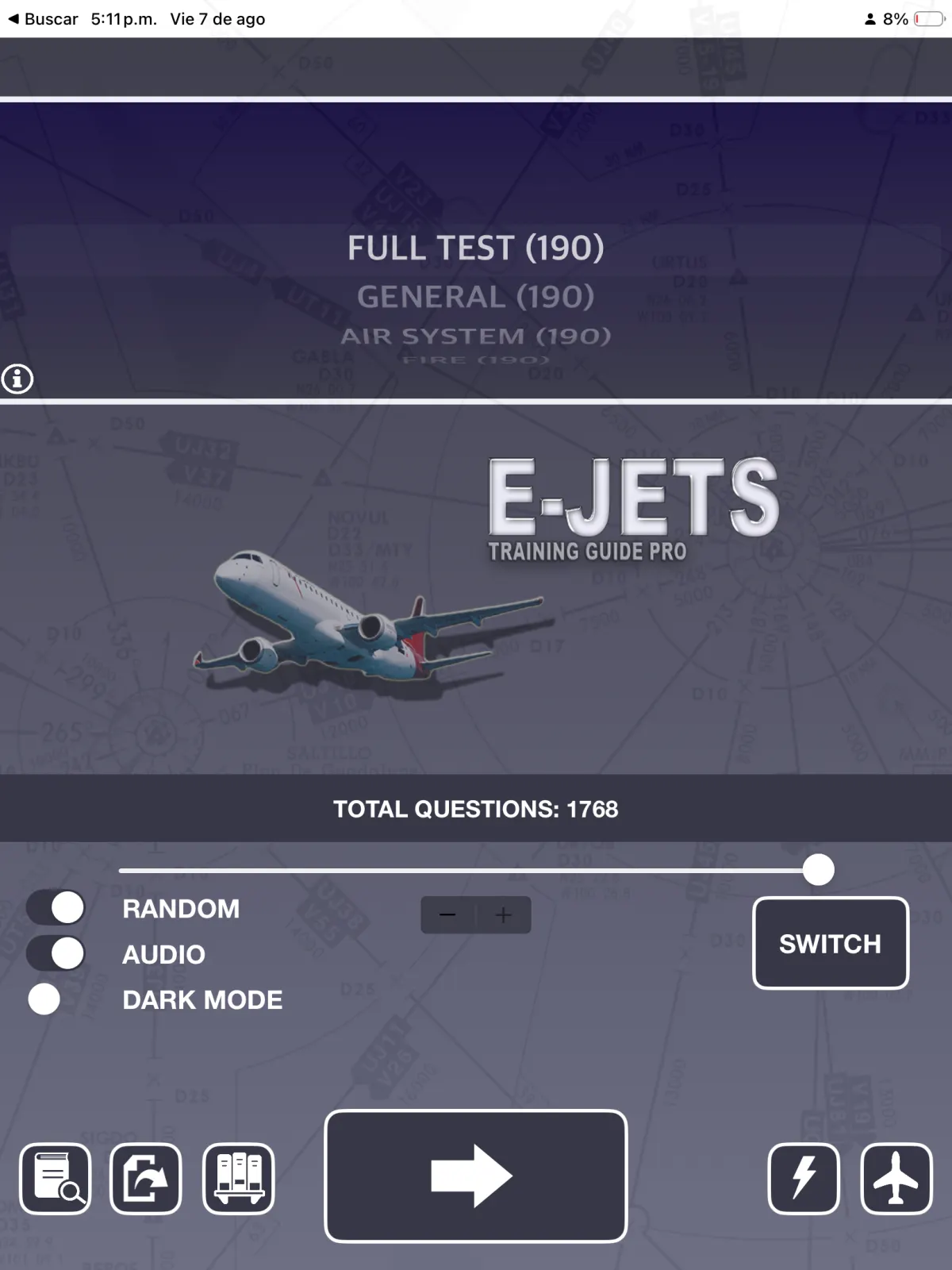 E-Jets full test configuration screen on iPad