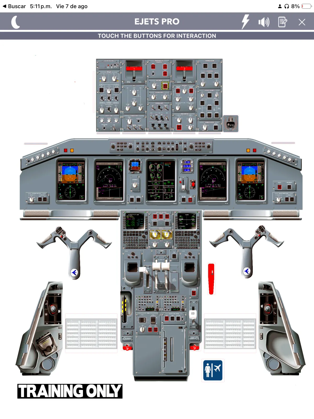 E-Jets full interactive virtual cockpit shown on iPad