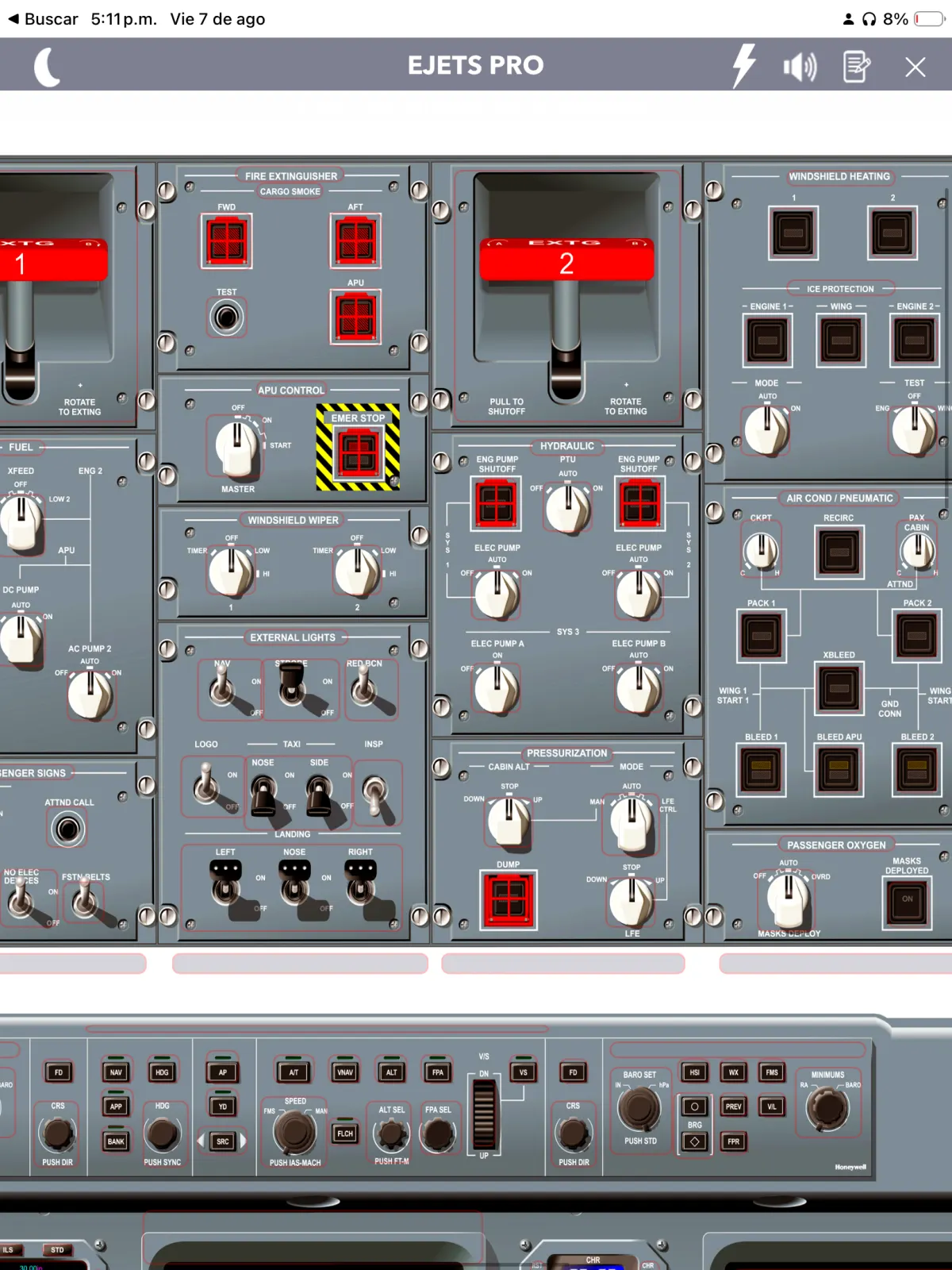 Interactive E-Jets overhead panel on iPad